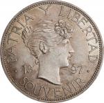 CUBA. Souvenir Peso, 1897. Massachusetts (Gorham) Mint. PCGS AU-55.