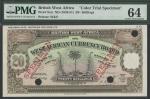British West Africa, uniface colour trial 20 Shillings, Lagos, 21st July 1930, specimen number 533, 