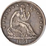 1851 Liberty Seated Half Dollar. WB-8. Rarity-6. Misplaced Date. EF-40 (PCGS).