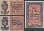 Liechtenstein, 10, 20 and 50 heller, 1920, (Pick 1, 2, 3), extremely fine (3)