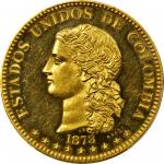 COLOMBIA. 1873 pattern 20 Pesos. Medellín mint. Gold. Restrepo-72. SP-63 (PCGS).