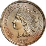 1859 Pattern Indian Cent. Judd-228, Pollock-272. Rarity-1. Copper-Nickel. Plain Edge. MS-63 (PCGS). 