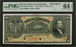 MEXICO. Banco De Guanajuato. 500 Pesos, ND (1900-14). P-S294s. Specimen. PMG Choice Uncirculated 64 