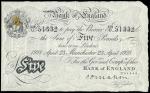 Bank of England, C.P. Mahon, ｣5, Manchester, 23 April 1928, serial number 372/U 51332, black and whi