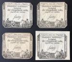 1793年法国大革命时期5角纸币4枚一组，编号300，1237，1301及2717，有‘RF 50s’浮水印，EF至AU品相。