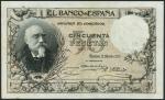 El Banco de Espana, 50 pesetas, 19 March 1905, red serial number 027768, black and pale ochre, Echeg