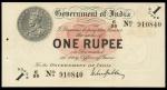 Government of India, 1 rupee, 1917, serial number E/55 910840, black on red underprint, King George 