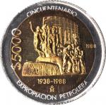 MEXICO. Bimetallic 5000 Pesos Pattern, 1988-Mo. Mexico City Mint. NGC PROOF-66.