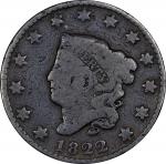 1822 Matron Head Cent. N-13. Rarity-5. Good.