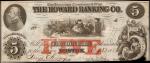 Boston, Massachusetts. Howard Banking Co. Aug. 23, 1858. $5. About Uncirculated. Contemporary Counte