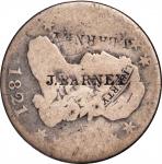 J. BARNEY counterstamped twice on  an 1821 B-3 Capped Bust quarter. Brunk-Unlisted, Rulau-Unlisted. 