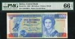 Central Bank of Belize, $100, 1 May 1990, red serial number AA 076912, blue on multicolour underprin
