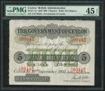 x Government of Ceylon, 5 Rupees, Colombo, 16 September 1903, red serial number A/27 00442, black on