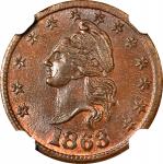 1863 French Liberty Head / UNITED COUNTRY. Fuld-1/436 a. Rarity-5. Copper. Plain Edge. MS-64 BN (NGC