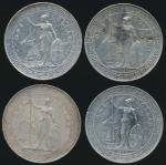 Great Britain; Lot of 4 silver silver coins trade Dollar, Yr.1898B, 1899B x2, 1902B,  KM#T5, scratch