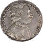 SWEDEN. Riksdaler, 1707-LC. Stockholm Mint. Karl XII (1697-1718). NGC AU-55.