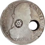 COSTA RICA. Costa Rica - Bolivia. 8 Reales, ND (1841). San Jose Mint. NGC VG-08; Countermark: VF Sta