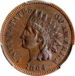 1864 Indian Cent. Bronze. L on Ribbon. Snow-10, FS-2306. Repunched Date. AU Details--Cleaned (PCGS).