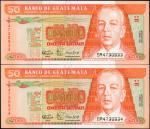 GUATEMALA. Lot of (2). Banco De Guatemala. 50 Quetzales, 1990. P-77b. Consecutive. Uncirculated.