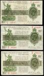 Treasury Series, N.F. Warren-Fisher, 10 shillings, (3), ND (1922, 1927), prefixes, O/91, P/9, W/2, g