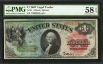 Fr. 18. 1869 $1 Legal Tender Note. PMG Choice About Uncirculated 58 EPQ.