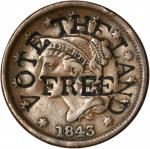 VOTE THE LAND / FREE on an 1843 Braided Hair cent. Brunk V-110, HT-833, DeWitt-MVB 1848-3. Host coin