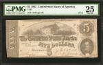 T-60. Confederate Currency. 1863 $5. PMG Very Fine 25. Plen Error.