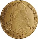 BOLIVIA. 8 Escudos, 1805-PTS PJ. Potosi Mint. Charles IV. PCGS Genuine--Scratch, EF Details Gold Shi