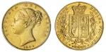 Great Britain. Victoria (1837-1901). Sovereign, 1844. First young head left, rev. Crowned Arms withi