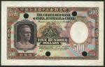 Chartered Bank of India, Australia and China, specimen $500, 1 June 1934, no serial numbers, green, 
