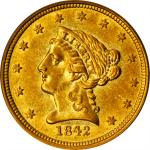 1842-D Liberty Head Quarter Eagle. Winter 3-F, the only known dies. AU-58 (PCGS). CAC.
