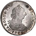 Potosi, Bolivia, bust 4 reales, Charles III, 1773 JR, with dot above mintmark, NGC MS 62, finest kno