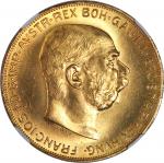 1915年奥地利100克朗金币，后铸版，NGC UNC Details