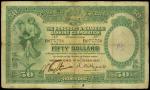 Hong Kong and Shanghai Banking Corporation,$50, 1 October 1927, serial number B077758, green on mult