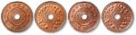 民国五年圆孔嘉禾壹分铜圆二枚，原色铜光，品相一流，金盾PCGS MS63RB