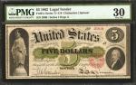Fr. 61c. 1862 $5 Legal Tender Note. PMG Very Fine 30.