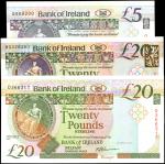 IRELAND, NORTHERN. Lot of (3). Bank of Ireland. 5 & 20 Pounds, 1991 to 2008. P-70c, 72a & 85. Uncirc