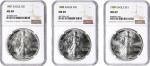 Lot of (3) 1980s Silver Eagles. MS-69 (NGC).