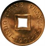 1901-A大法国之安南当二。 FRENCH INDO-CHINA. 2 Sapeque, 1901-A. Paris Mint. NGC MS-65 Red.