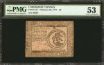 CC-56. Continental Currency. February 26, 1777. $3. PMG About Uncirculated 53.