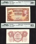 Government of Sarawak, obverse and reverse colour trial for a 1 dollar, 1 July 1929, reddish-brown, 