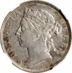 1886年海峡殖民地20分银币。伦敦造币厂。STRAITS SETTLEMENTS. 20 Cents, 1886. London Mint. Victoria. NGC AU-58.