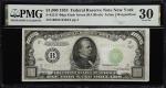 Fr. 2211-Bdgs. 1934 Dark Green Seal $1000 Federal Reserve Note. New York. PMG Very Fine 30.