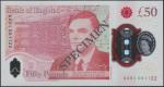 Bank of England, £50, 23 June 2021, serial number AA01 001122, red, Queen Elizabeth II at right and 
