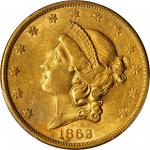 1863-S Liberty Head Double Eagle. AU-58+ (PCGS). Gold Shield Holder.