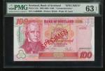 1995年苏格兰银行100镑样票，300週年纪念钞，编号AA000000，PMG 63EPQ