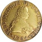CHILE. 8 Escudos, 1754-So J. Santiago Mint. Ferdinand VI. PCGS EF-40.