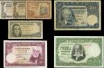 El Banco de Espana, 1 peseta (2), 1951, 5 pesetas, 1951, 50 francs, 1951, purple, 500 francs, 1951, 