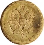 FINLAND. 10 Markkaa, 1879-S. Helsinki Mint. Alexander II. NGC Unc Details--Reverse Scratch.