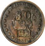 1837 Liberty - Not One Cent. HT-48, Low-33, W-11-140a. Rarity-1. Copper. Plain Edge. Net VG-8 (ANACS